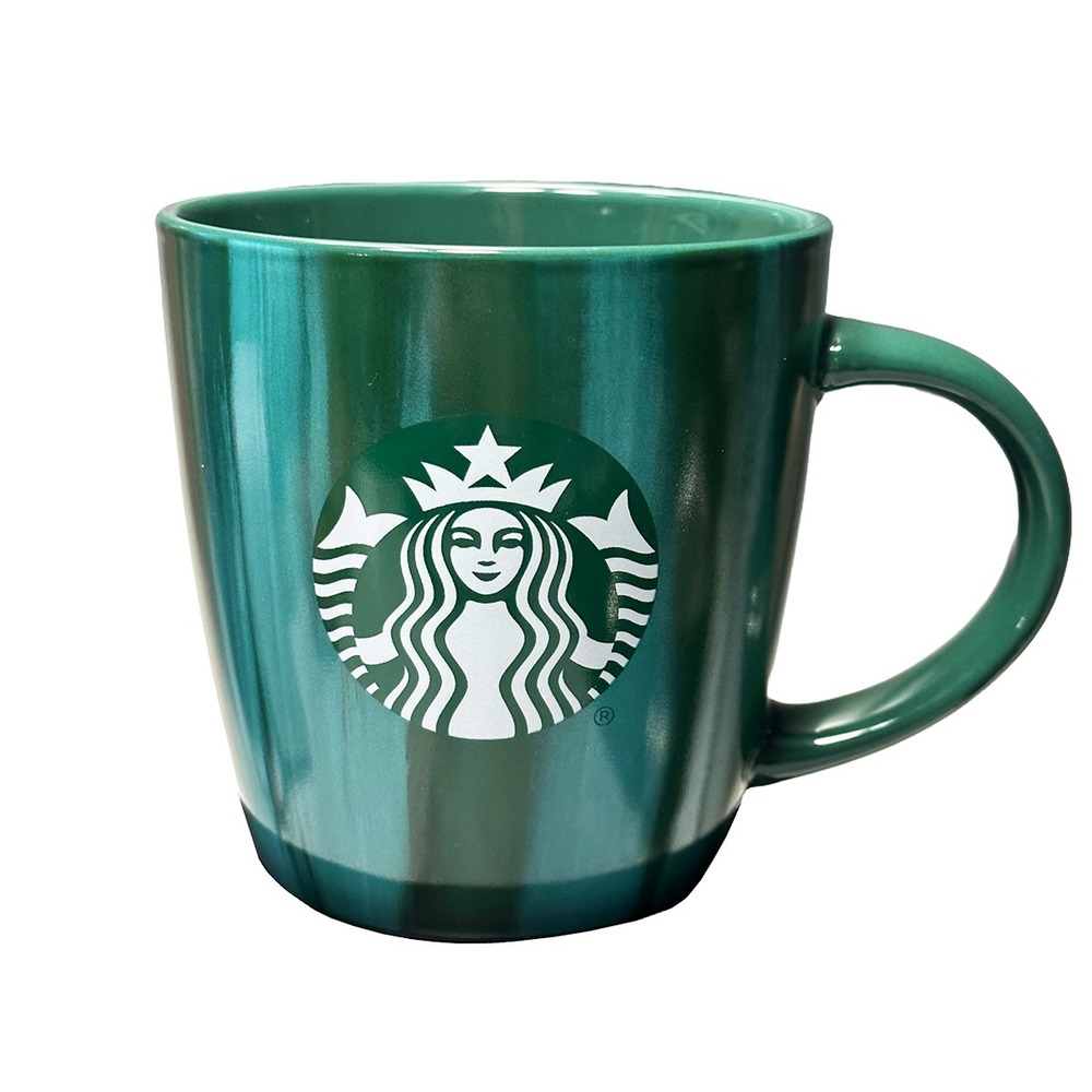 STARBUCKS 2022 Watercolor Stripe Siren Logo 12oz Coffee Mug • green, turquoise